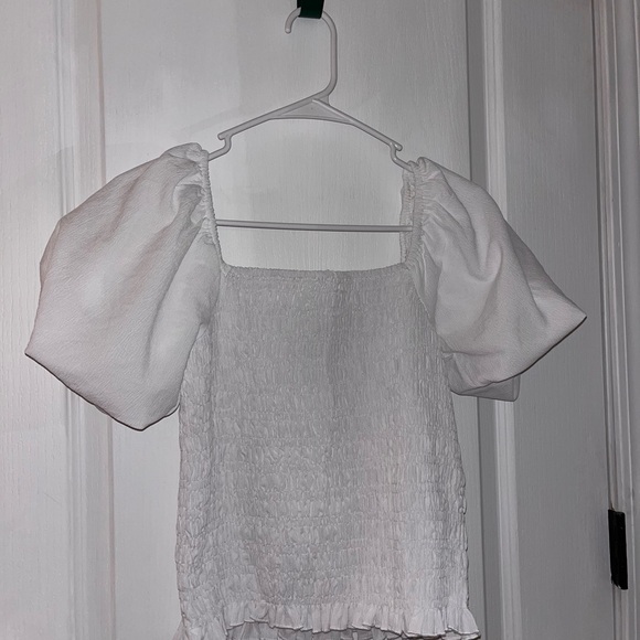 White Puff Sleeve Smocked Top - Picture 1 of 2